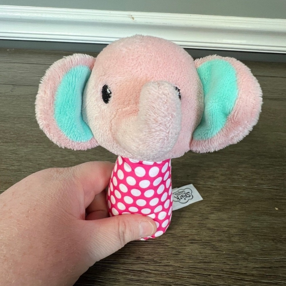 Spark Create Imagine Pink Elephant Plush Rattle Pink White‎ Polka Dot Baby Toy